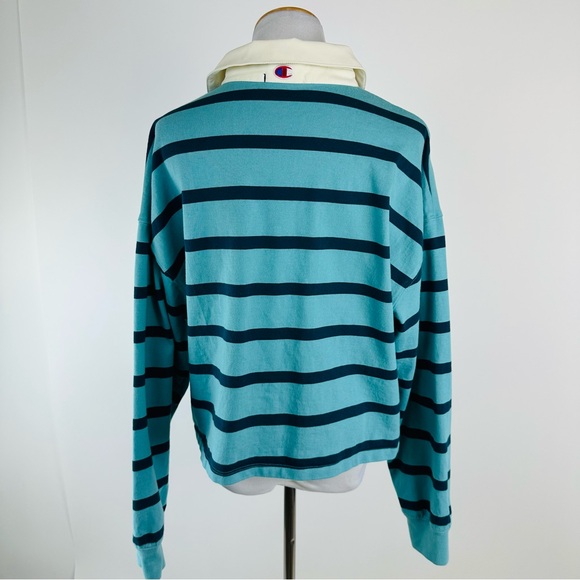 Champion Striped Long Sleeve Rugby Shirt Collared Size XL - Picture 5 of 7
